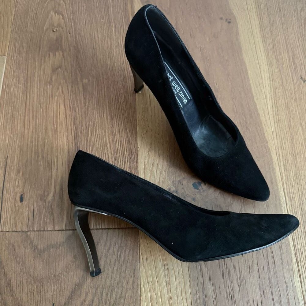 Vintage 90s Stuart Weitzman Novelty Heel Black Suede 3” 8.5